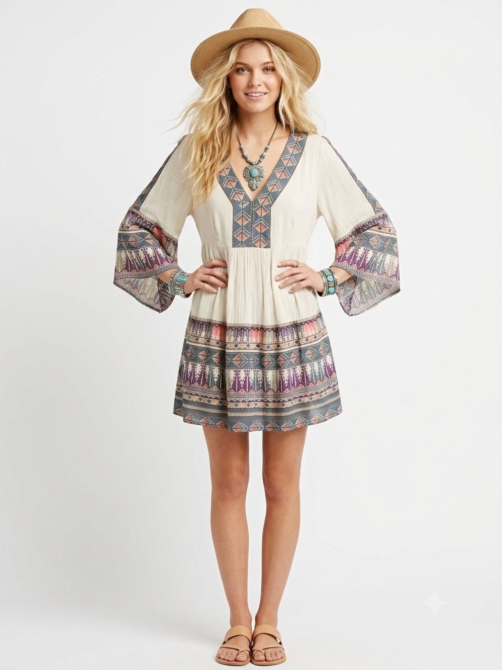 Free People Boho Dress, cream with multi color accents, boho, summer, mini